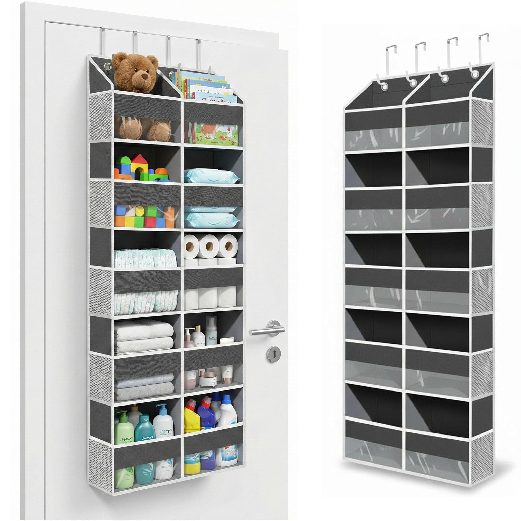 Camkey 10-pocket door organizer on the door, front view, durable dorm storage