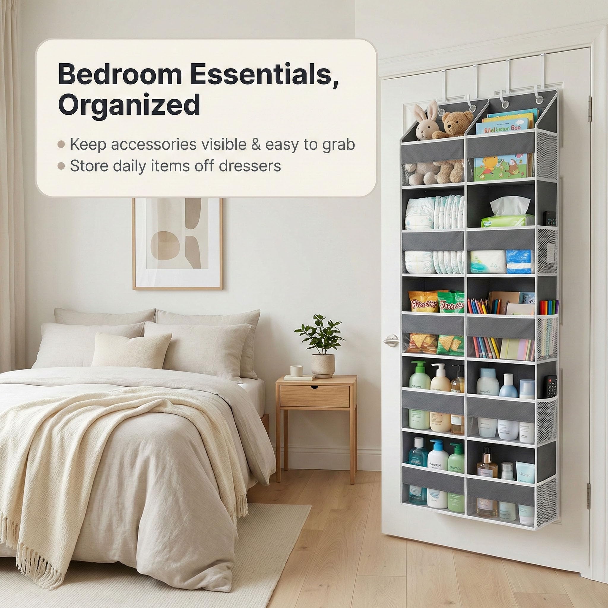 Camkey organizer hanging on door showing silicone-protected hooks