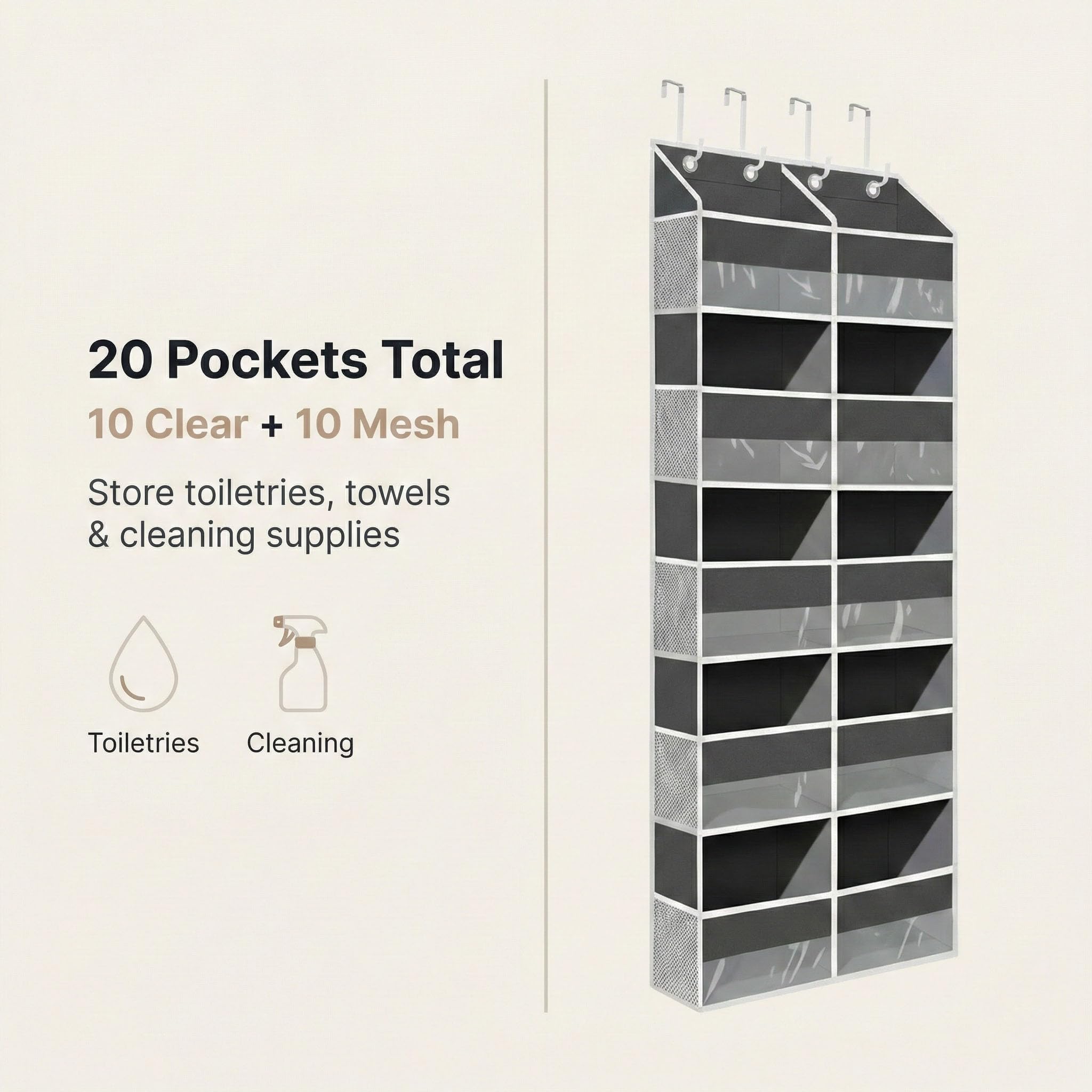 Camkey over-the-door organizer side mesh pockets in use