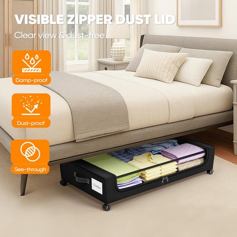 Camkey under-bed drawers on wheels slide smoothly for quick access.