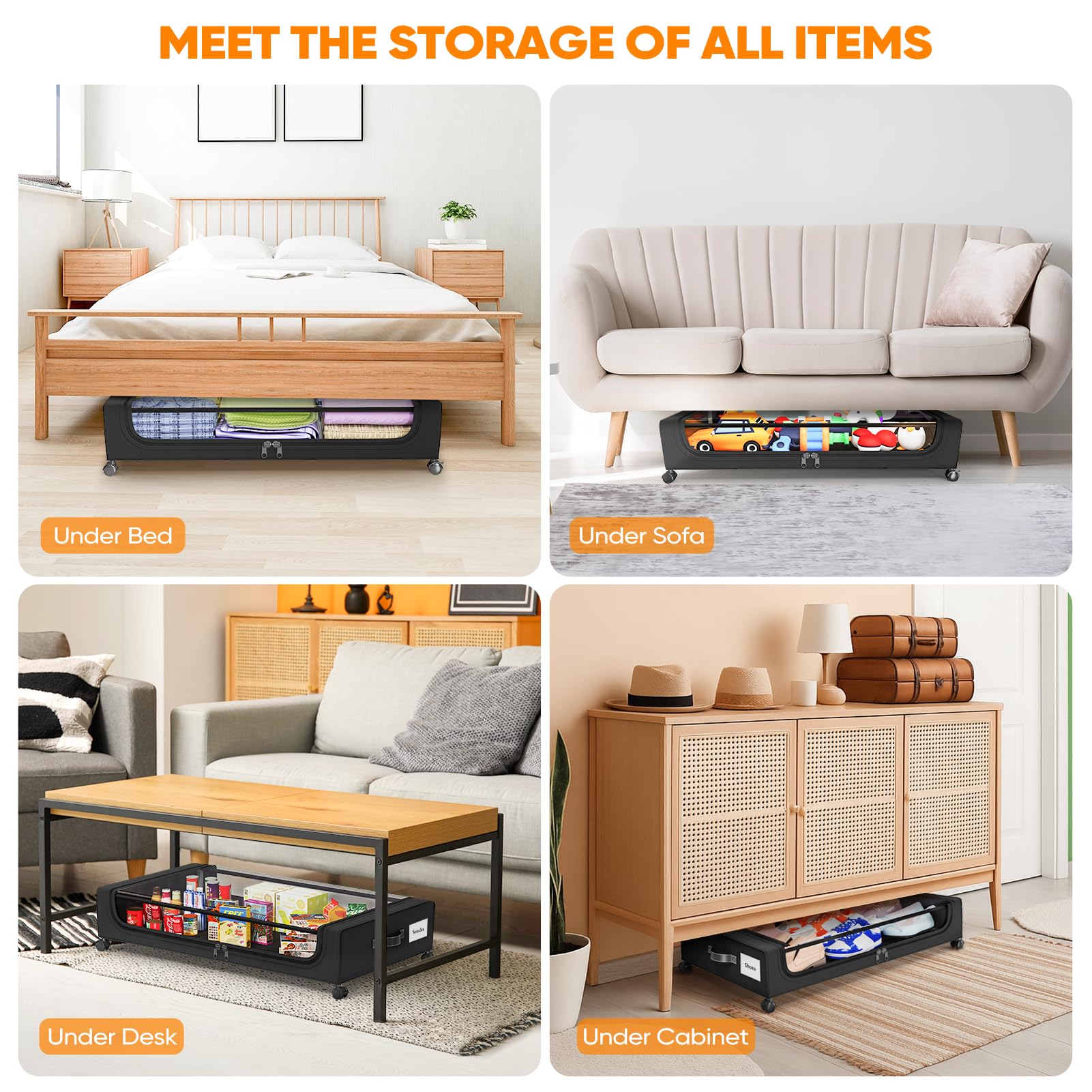Camkey under-bed storage with lids keeps dust out.