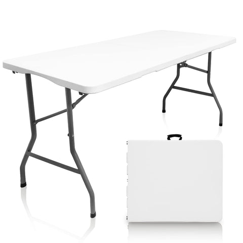 Camp Solutions 5ft folding table top view showing sturdy HDPE surface for dining