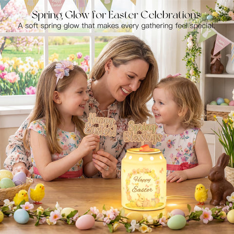 Spring-inspired design adds charm to Easter decor with warm glow.