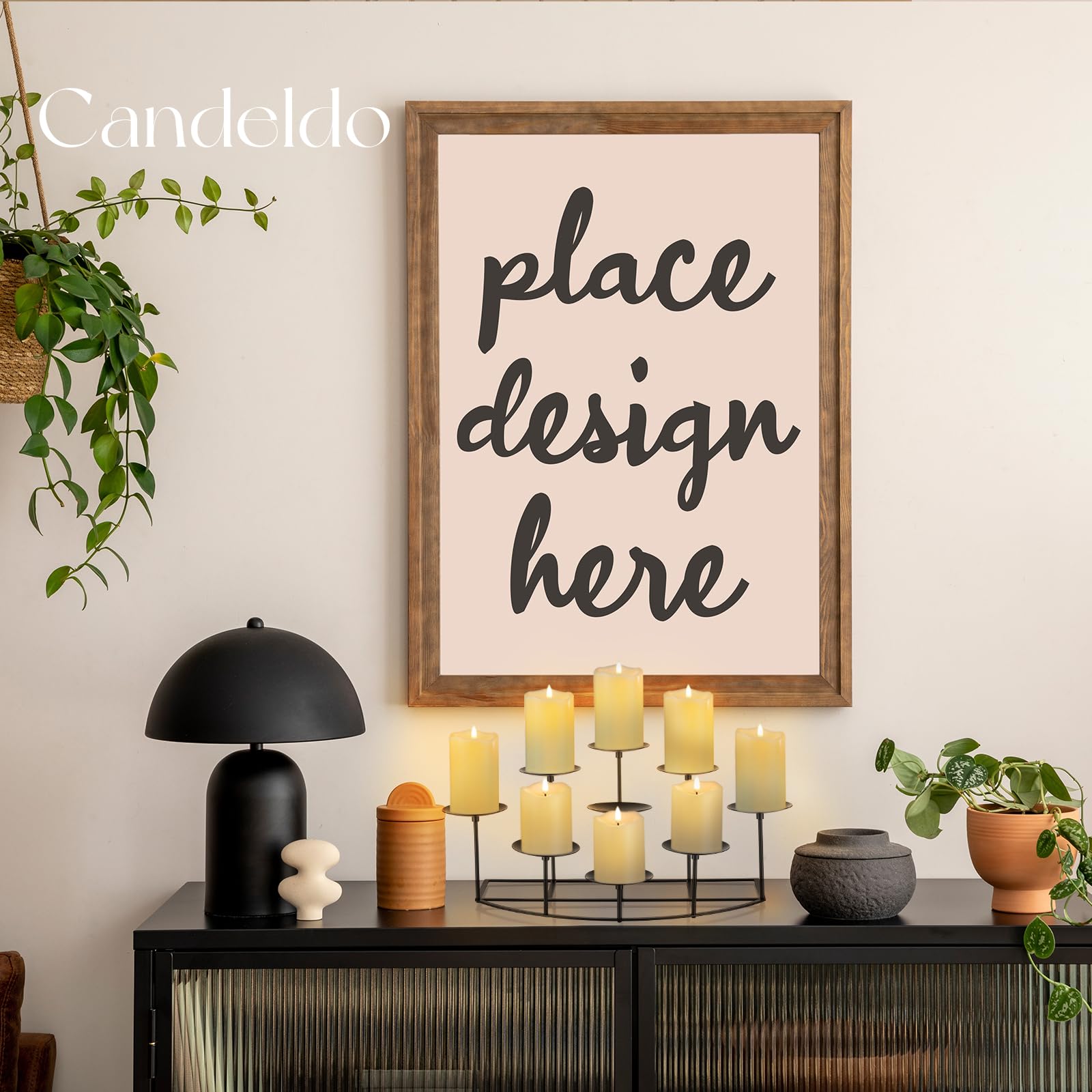 Candeldo pillar hole fits 3-inch candles and LED options for safety.