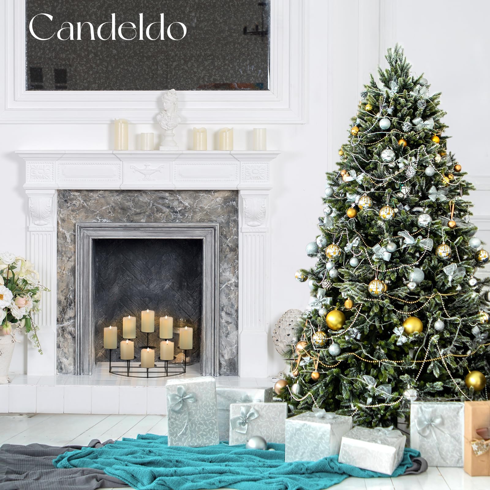Candeldo table centerpiece on a festive table for a wedding vibe.