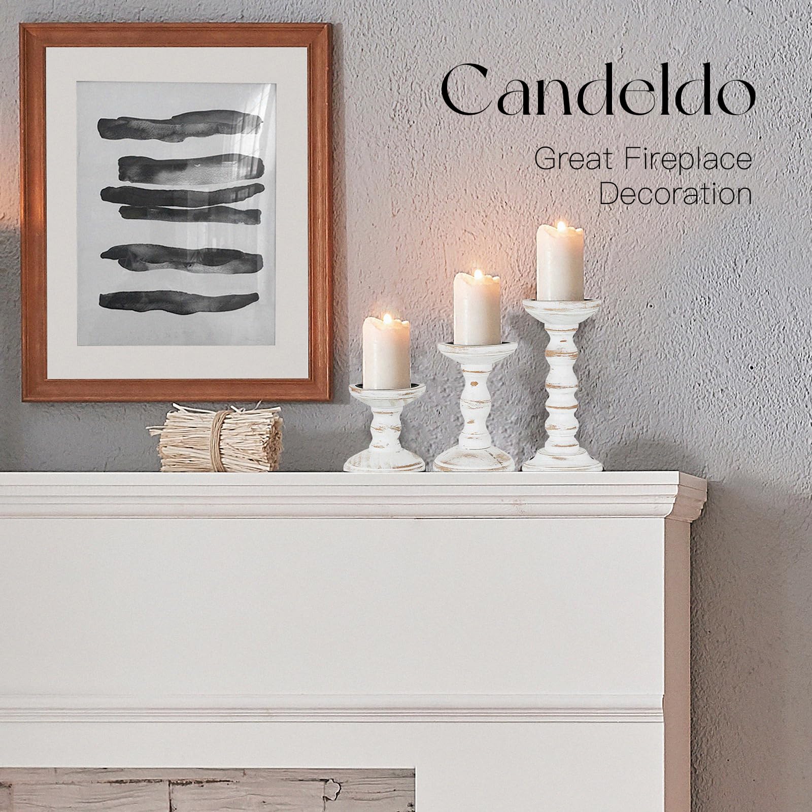 Candeldo candle holder on fireplace mantel adds cozy ambiance