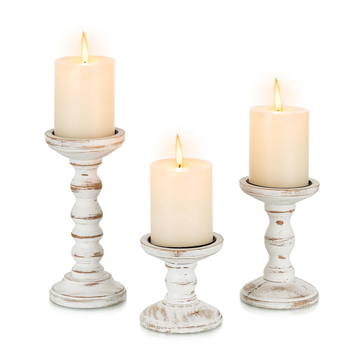 Candeldo pillar small candle holder in white wash for intimate tablescapes