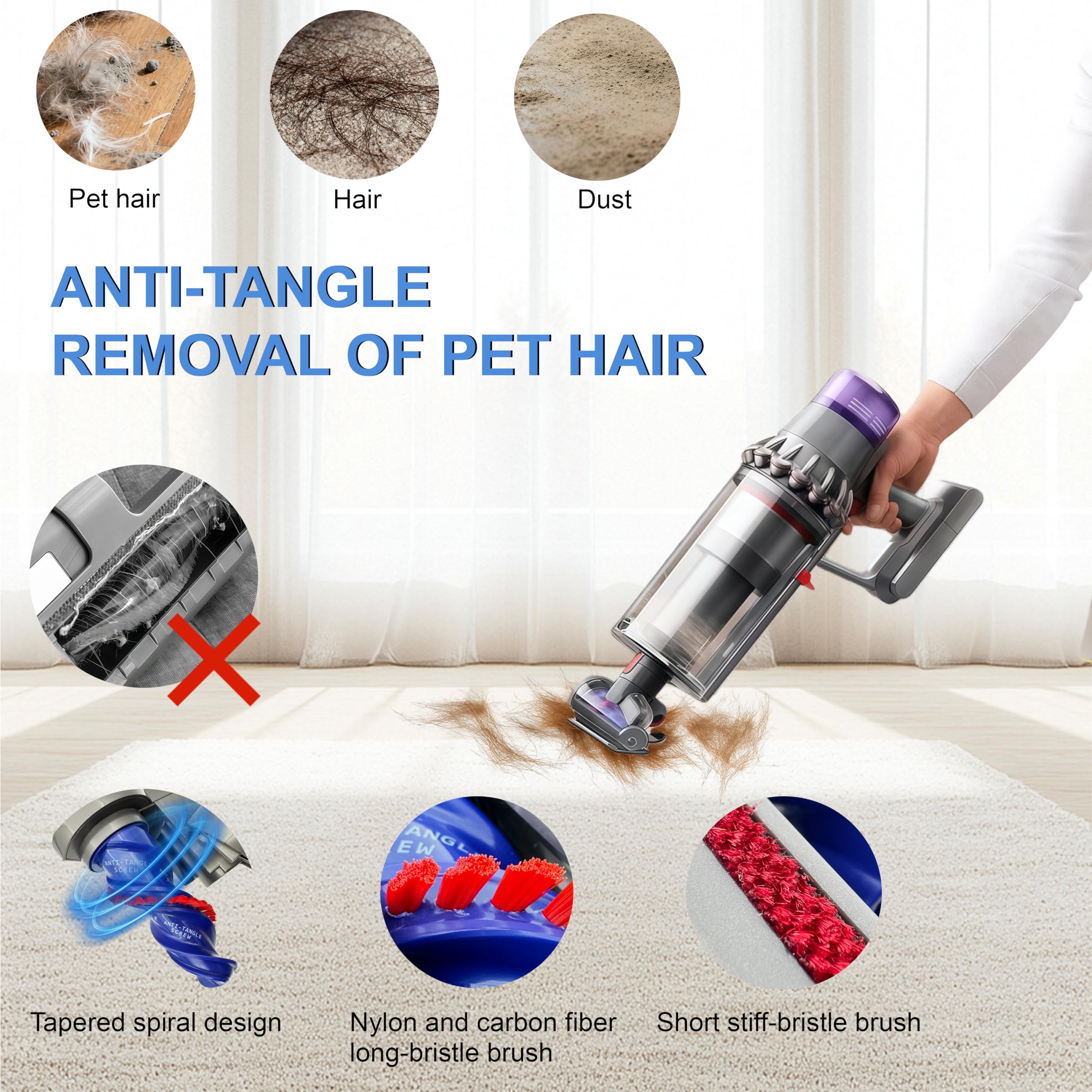 CandgFun durable ABS brush head deep-cleans car seats and stairs.