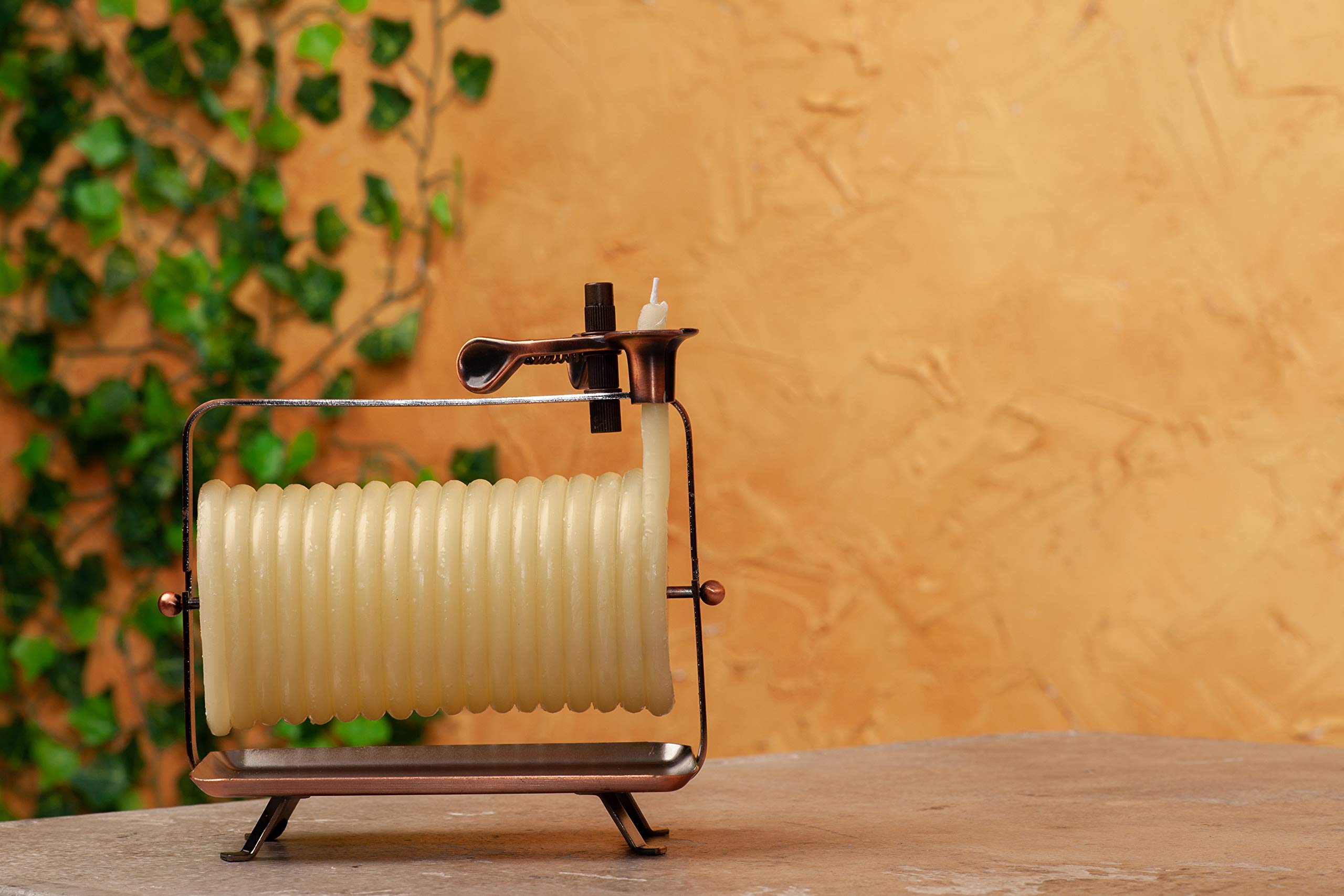 Candle by the Hour copper-tone stand supporting a stylish, safe candle display.