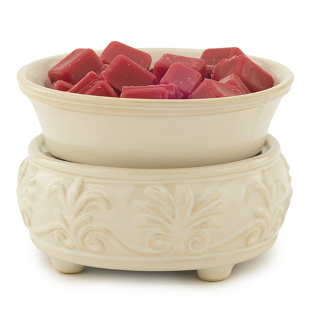 Candle Warmers Etc 2-in-1 warmer with sandstone base and fleur-de-lis motif for decor scenting