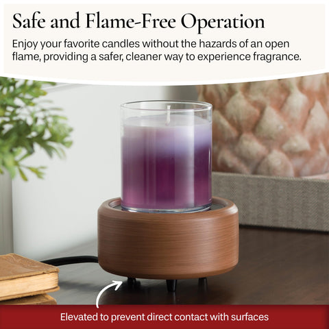 Candle Warmers ETC bronze dish and walnut base offer a unique finish