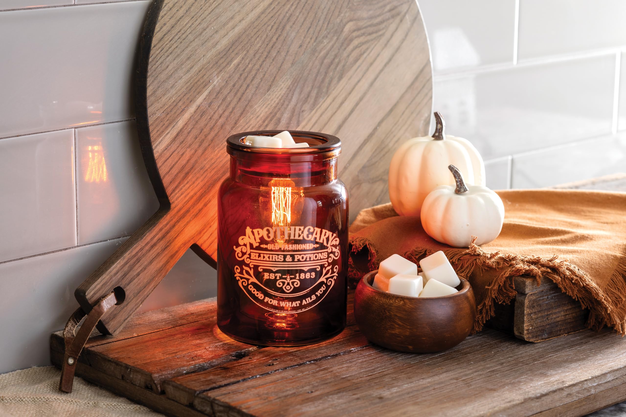 Candle Warmers ETC Edison bulb glow highlights decor while melting tarts safely