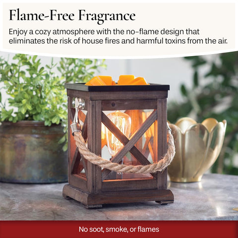 Candle Warmers ETC espresso-washed wood finish adds rustic charm and durability.