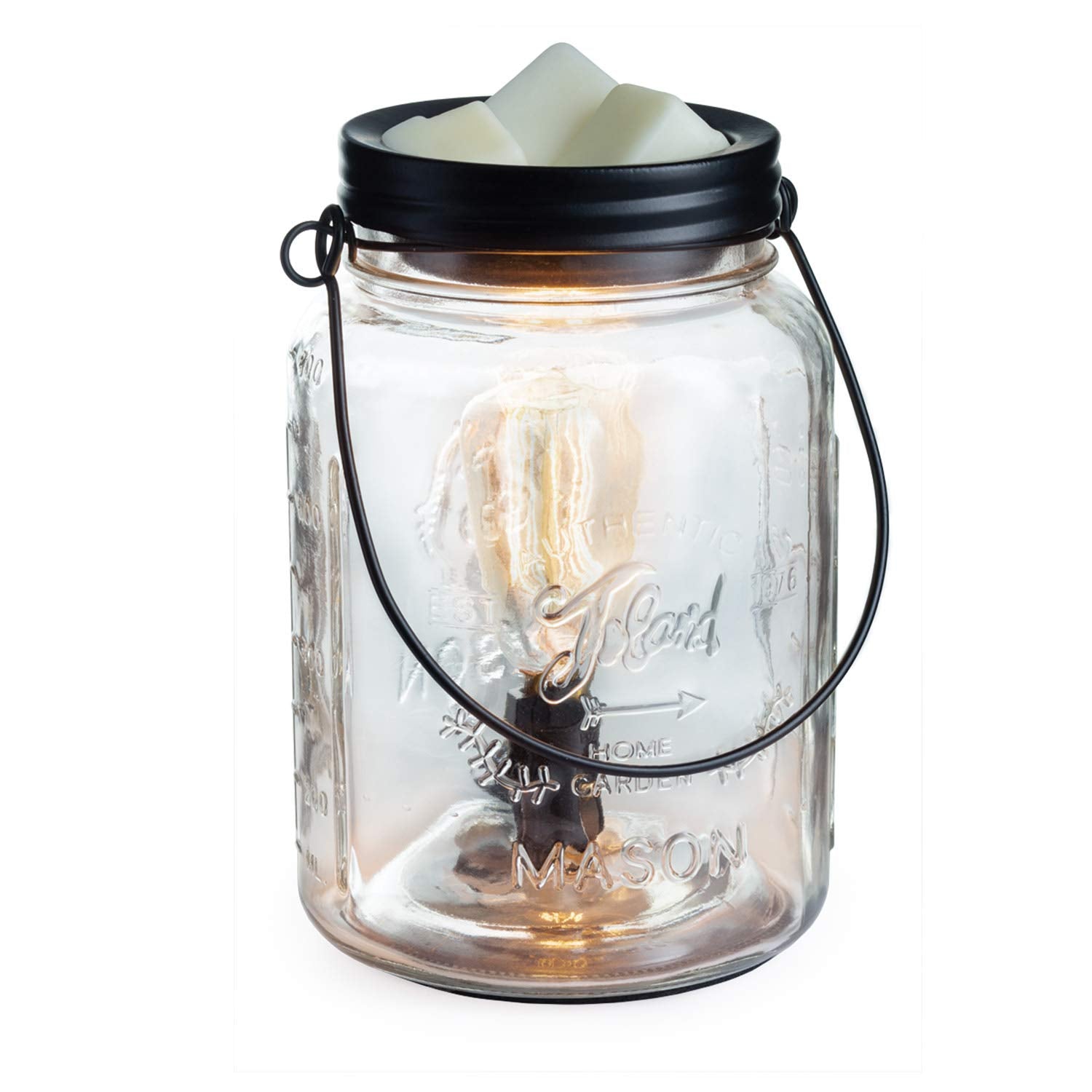 Candle Warmers Etc vintage bulb warmer with clear mason jar for safe fragrance diffusion.