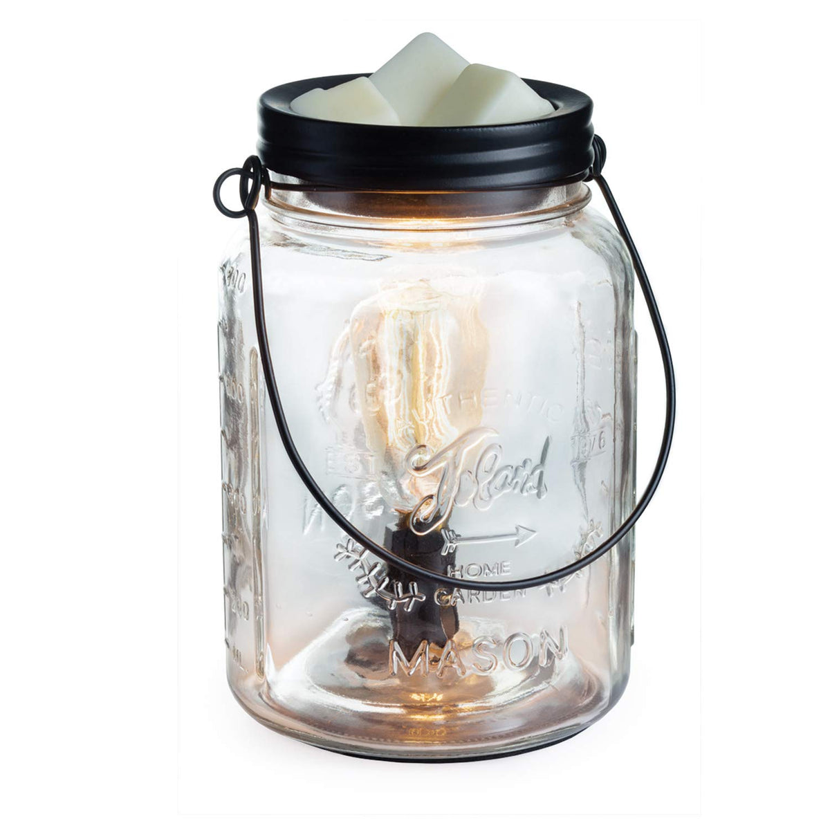 Candle Warmers Etc vintage bulb warmer with clear mason jar for safe fragrance diffusion.