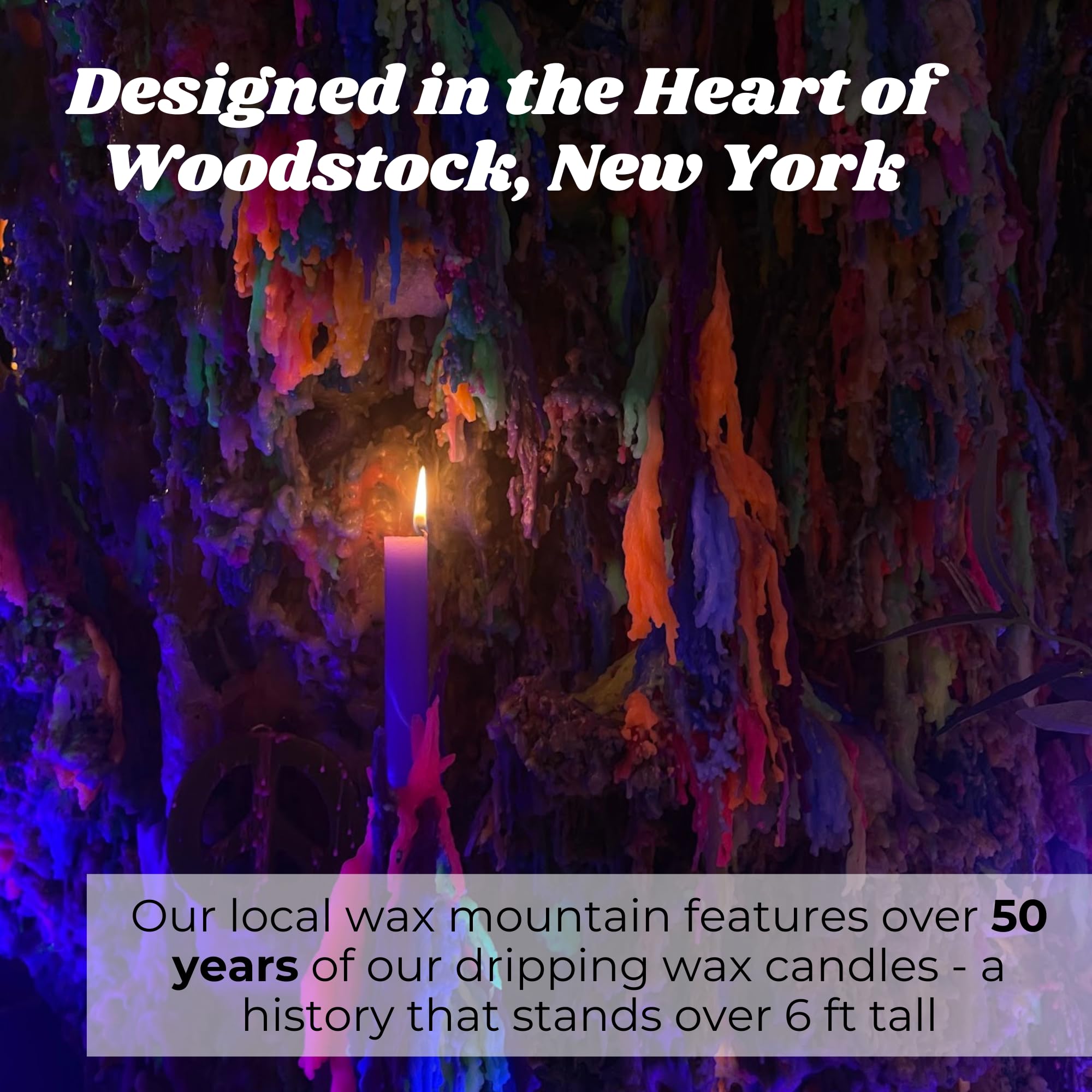 Candlestock Hippie drip candle teal adds modern contrast to décor.