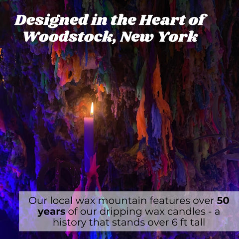 Candlestock Hippie drip candle teal adds modern contrast to décor.