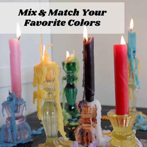 Candlestock Hippie Drippy Drip Candles turquoise wine bottle drip offers vibrant coastal vibes.