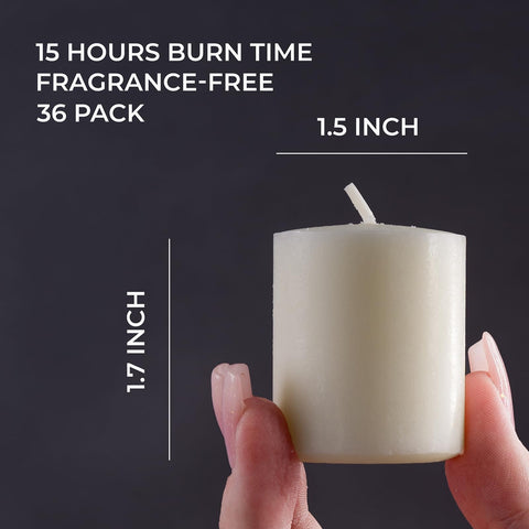 CANDWAX ivory votive candles close up showing uniform design and clean burn.