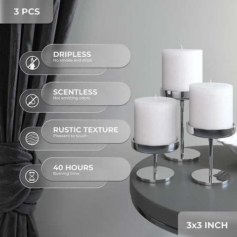 CANDWAX unscented pillars 3x3 offer smokeless ambiance for evenings.
