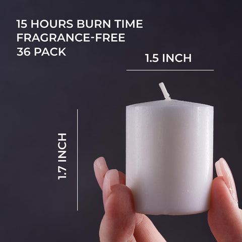 Candwax wedding votive candles in a 36-pack for decorative table settings.