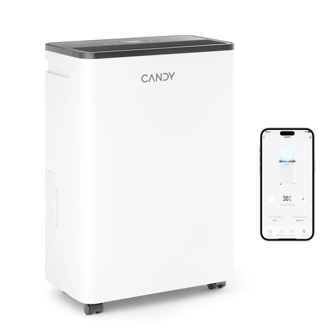 Candy dehumidifier front view for large rooms maintains comfortable humidity