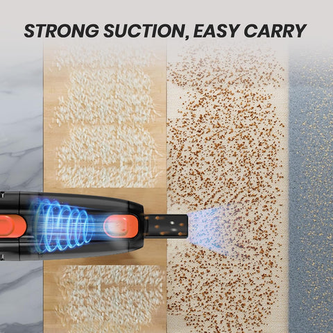 Candy corded stick vacuum highlights lightweight design for effortless maneuvering
