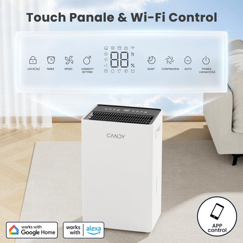 Candy dehumidifier auto defrost feature visible on display for cold rooms