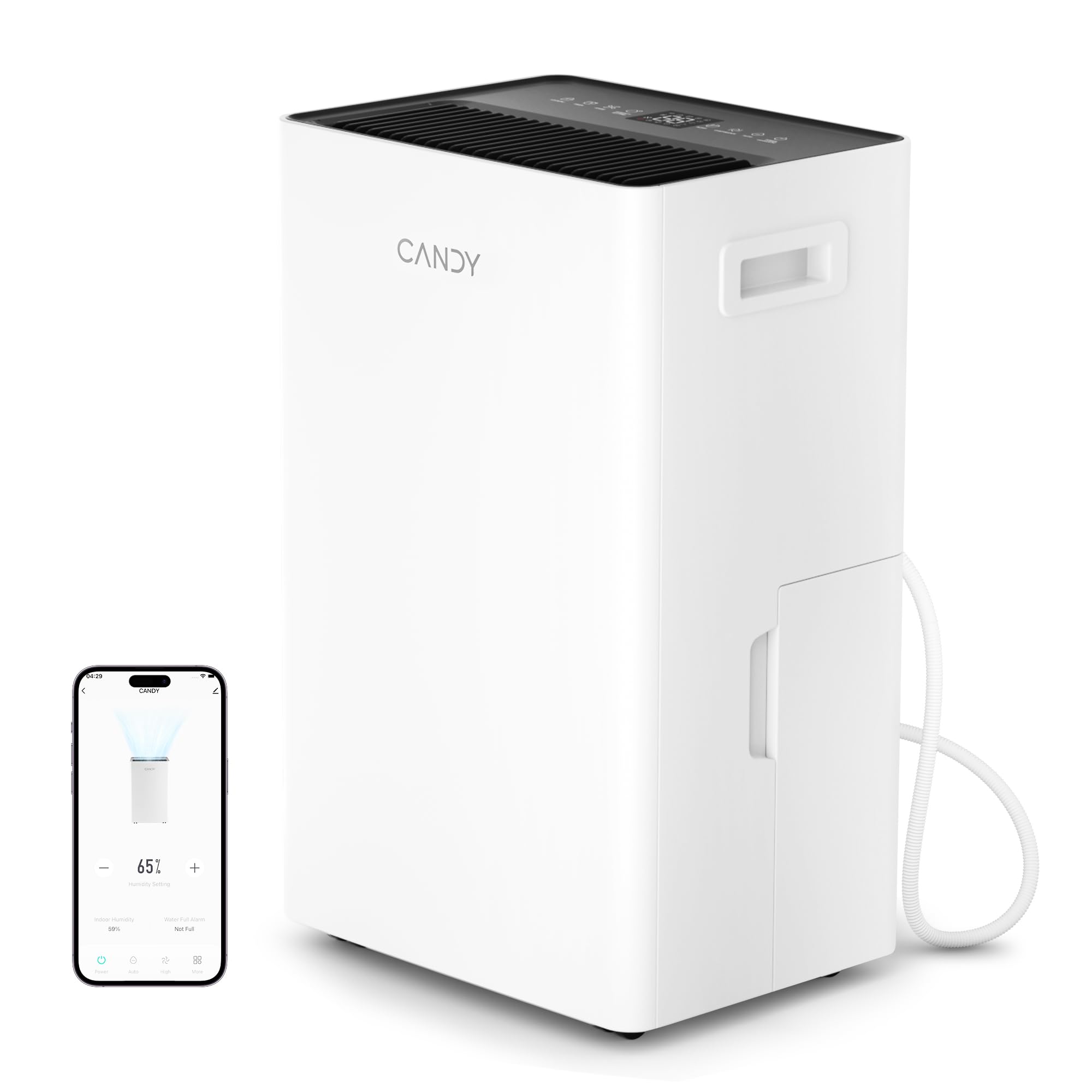 Candy dehumidifier in basement showing wide 4500 sq ft coverage for large spaces