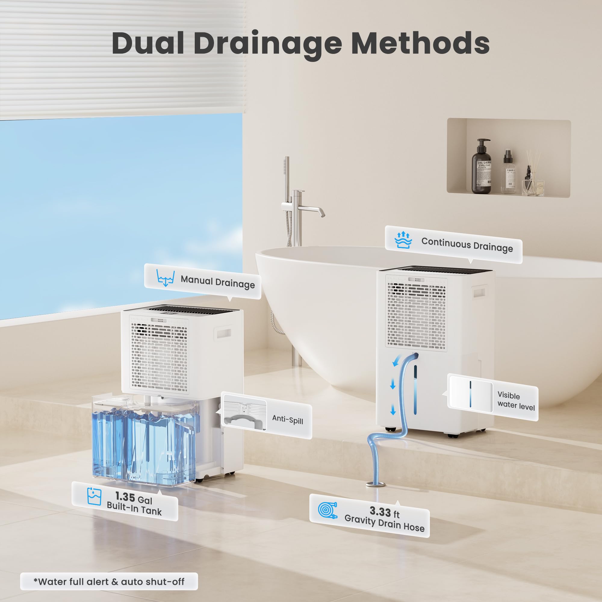 Candy dehumidifier tank and hose setup for continuous drainage during daily use