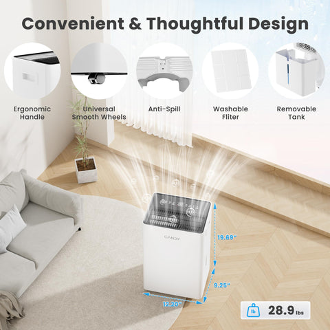 Candy dehumidifier with wheels and handle for easy moving