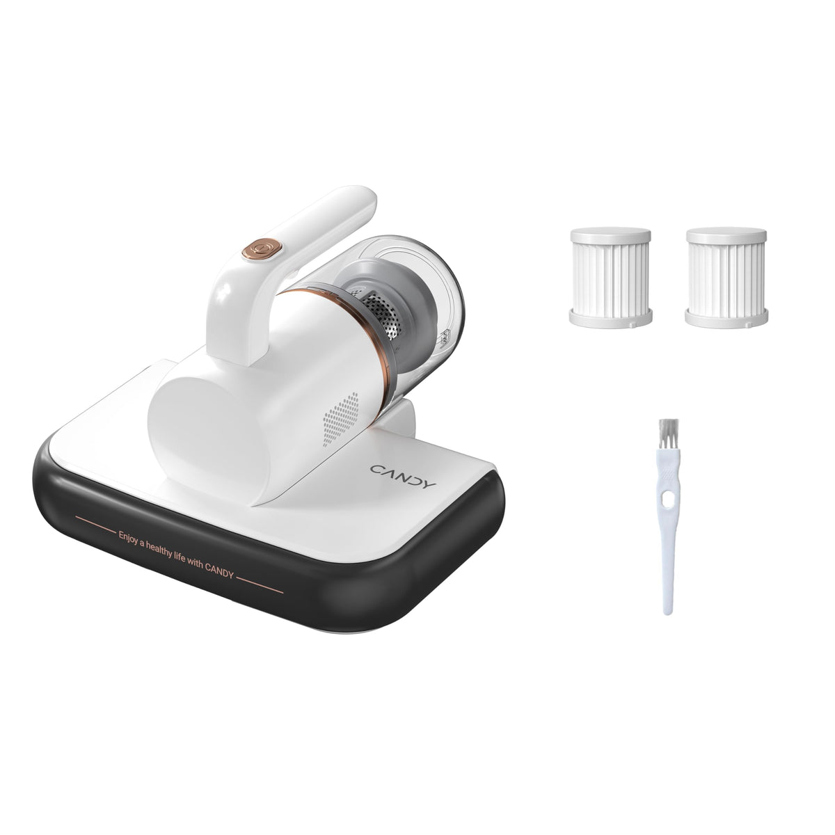 Candy Mattress Vacuum Cleaner UV sanitizing on a bed with fresh linens