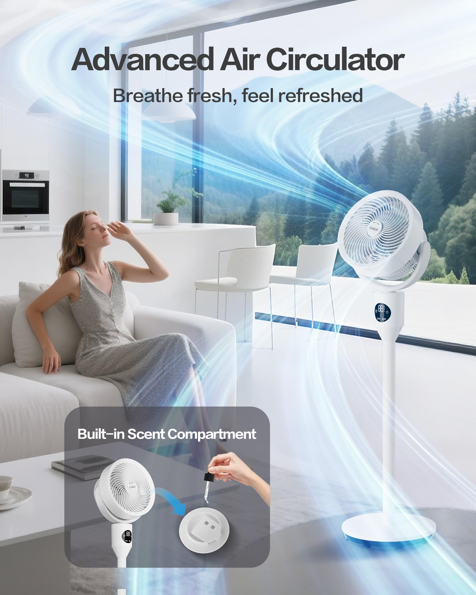 Candy Standing Fan oscillation reaches 90° to cover room corners