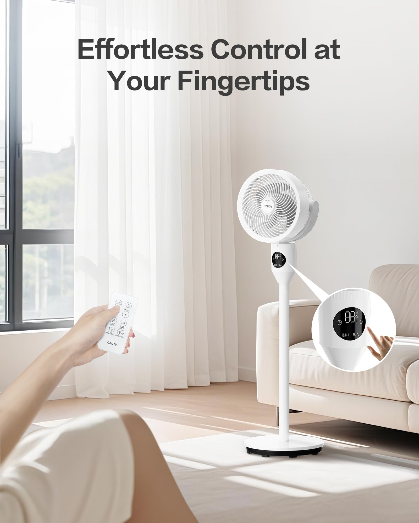 Candy Standing Fan wide-angle coverage ensures even cooling across spaces