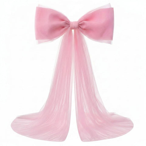 Canlierr extra large pink organza bow front view for an elegant wedding backdrop.