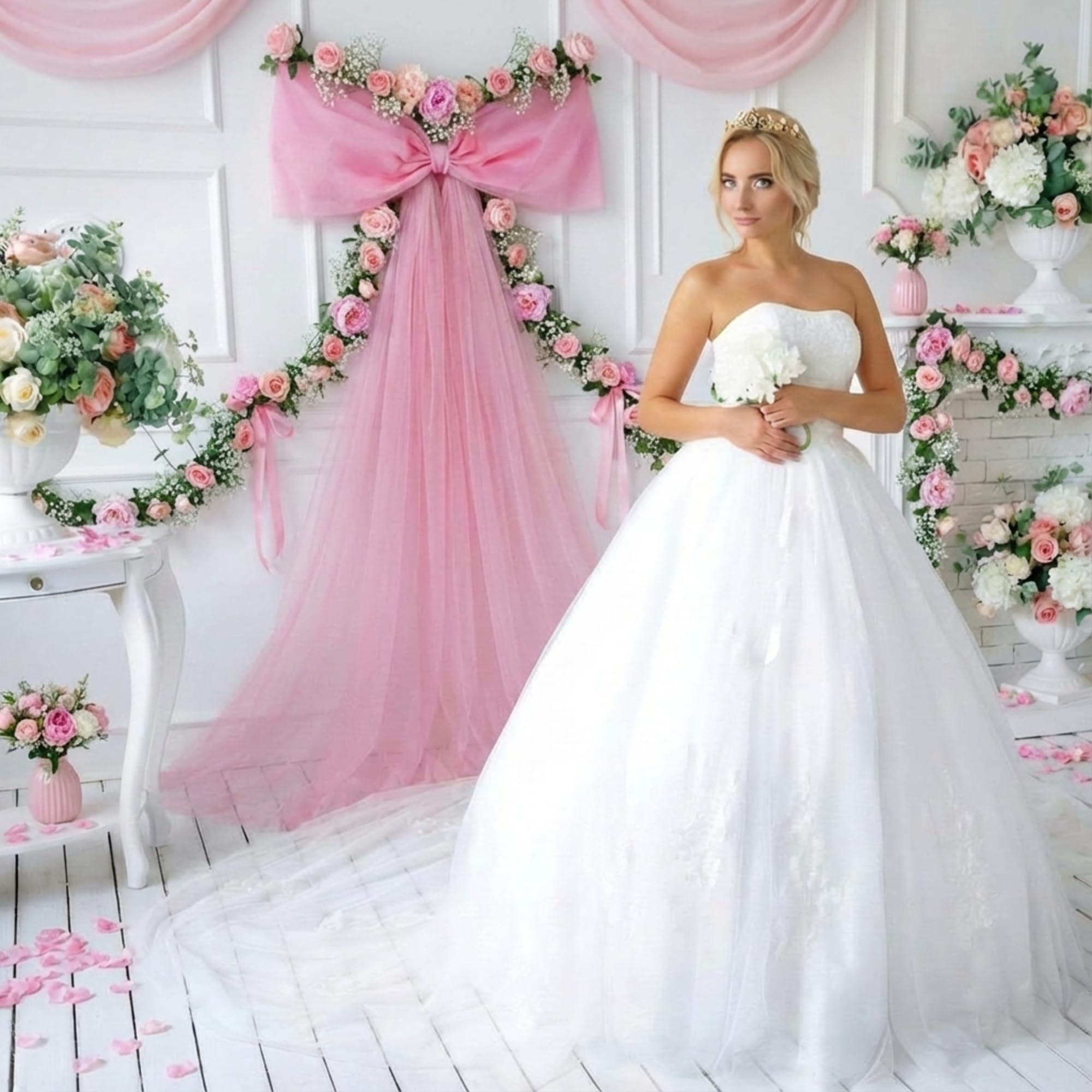 Canlierr pink organza bow hanging back enables quick secure setup.