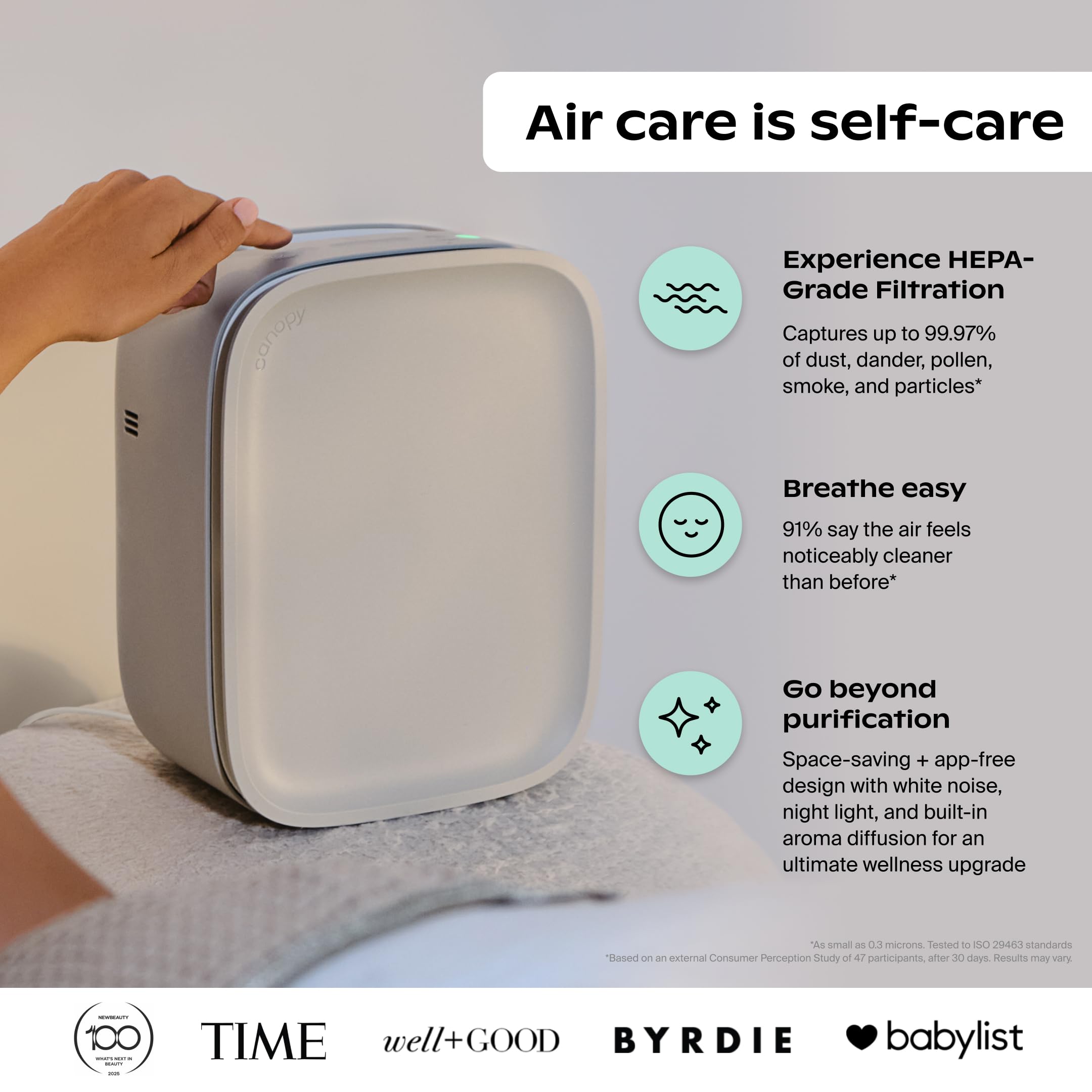 Canopy Bedside Air Purifier control panel for easy one-touch operation
