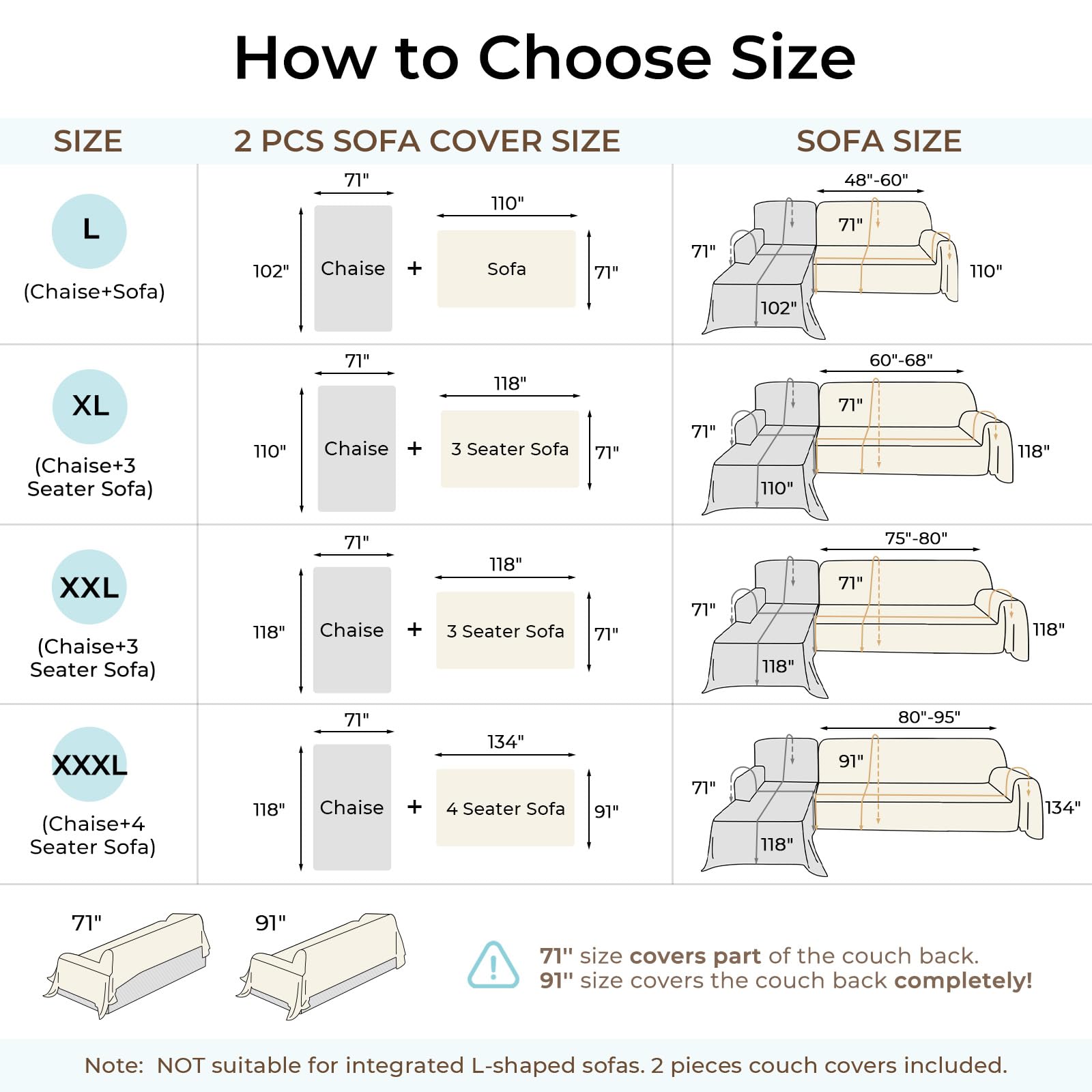 CAPALOCA L-shape couch cover on chaise for left or right configurations.