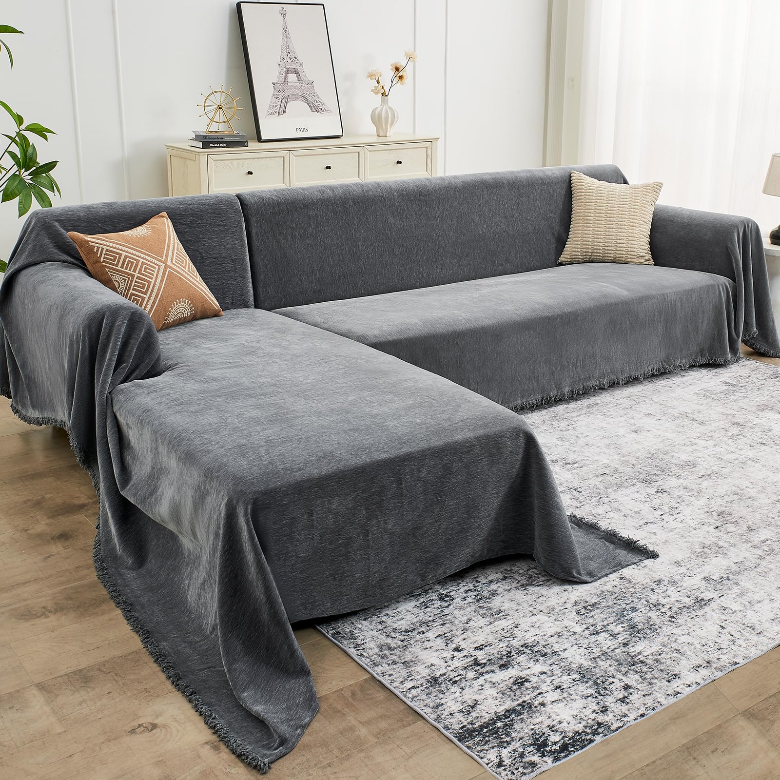 CAPALOCA sectional chenille two-piece L-shape cover protecting a sofa from pet hair