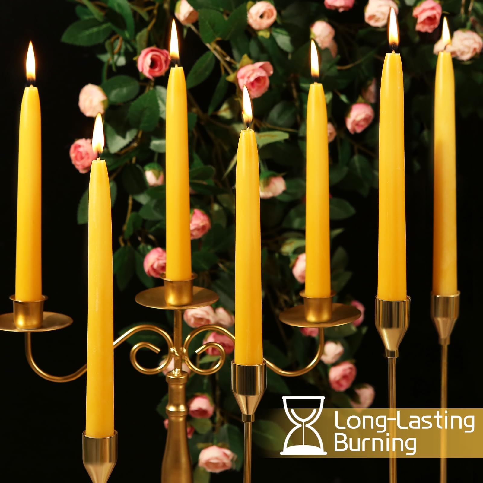 Capaniel 10-hour burn time taper candle for extended ambience.