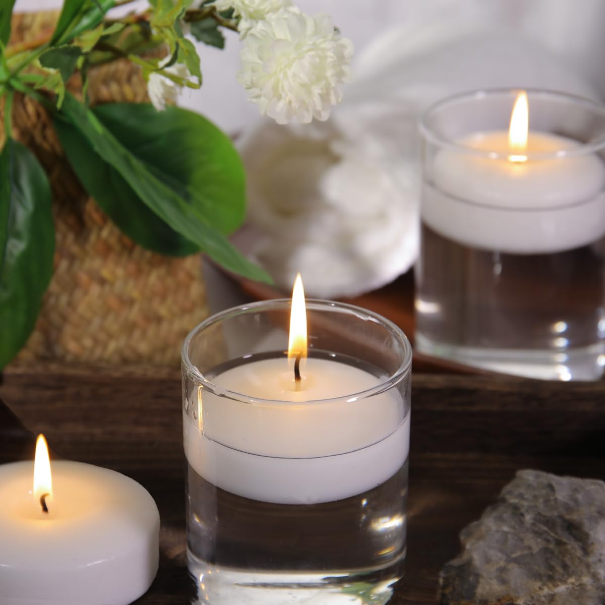 Capaniel floating candle with cotton wick delivers steady, clean flame.