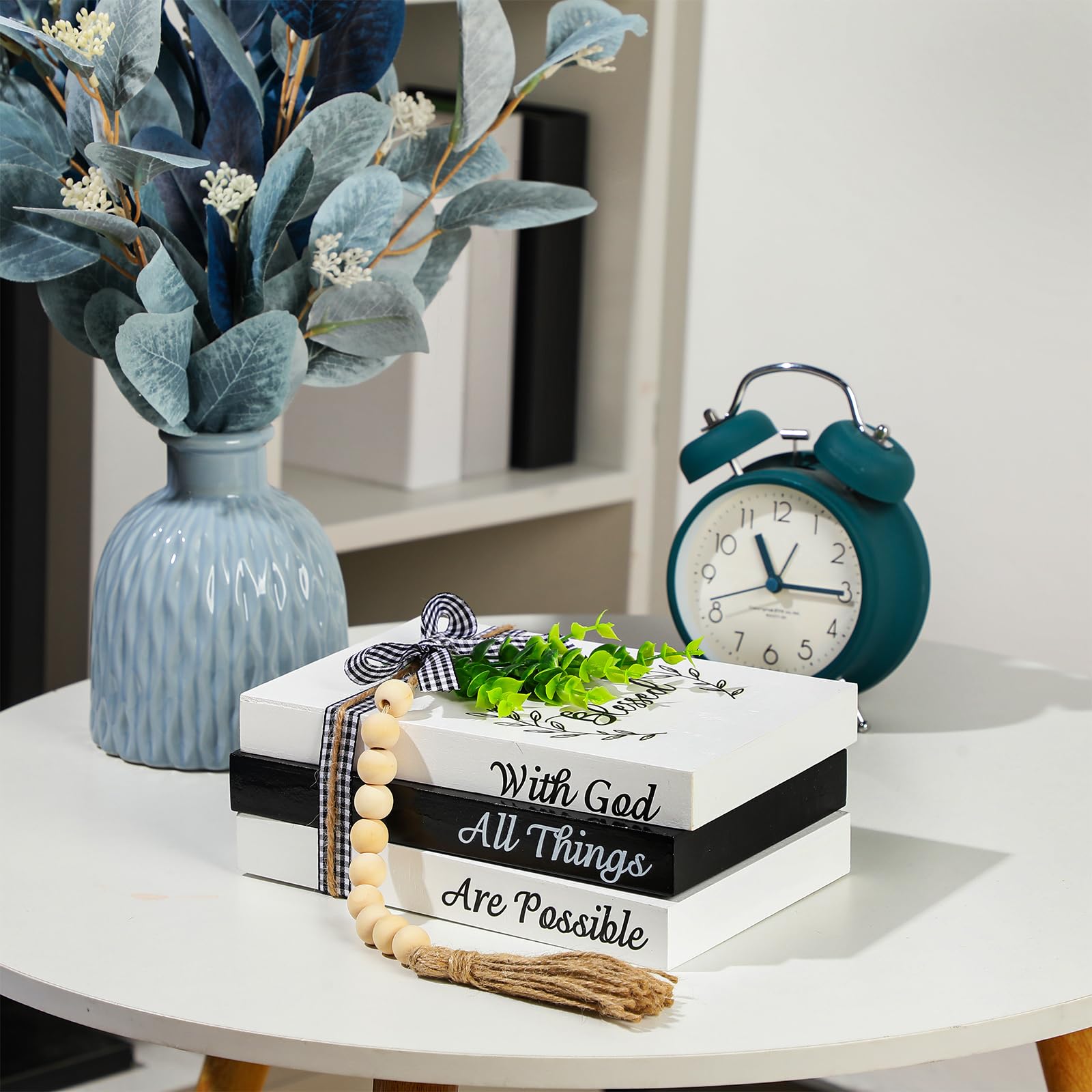 Capoda artificial leaf decor brings a natural touch to shelves.