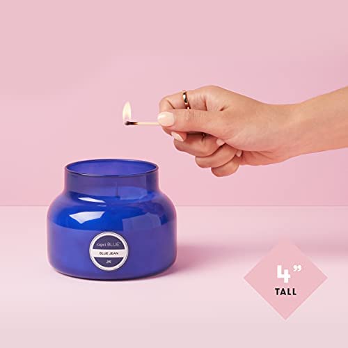 Capri Blue Blue Jean candle burns up to 85 hours for lasting fragrance.