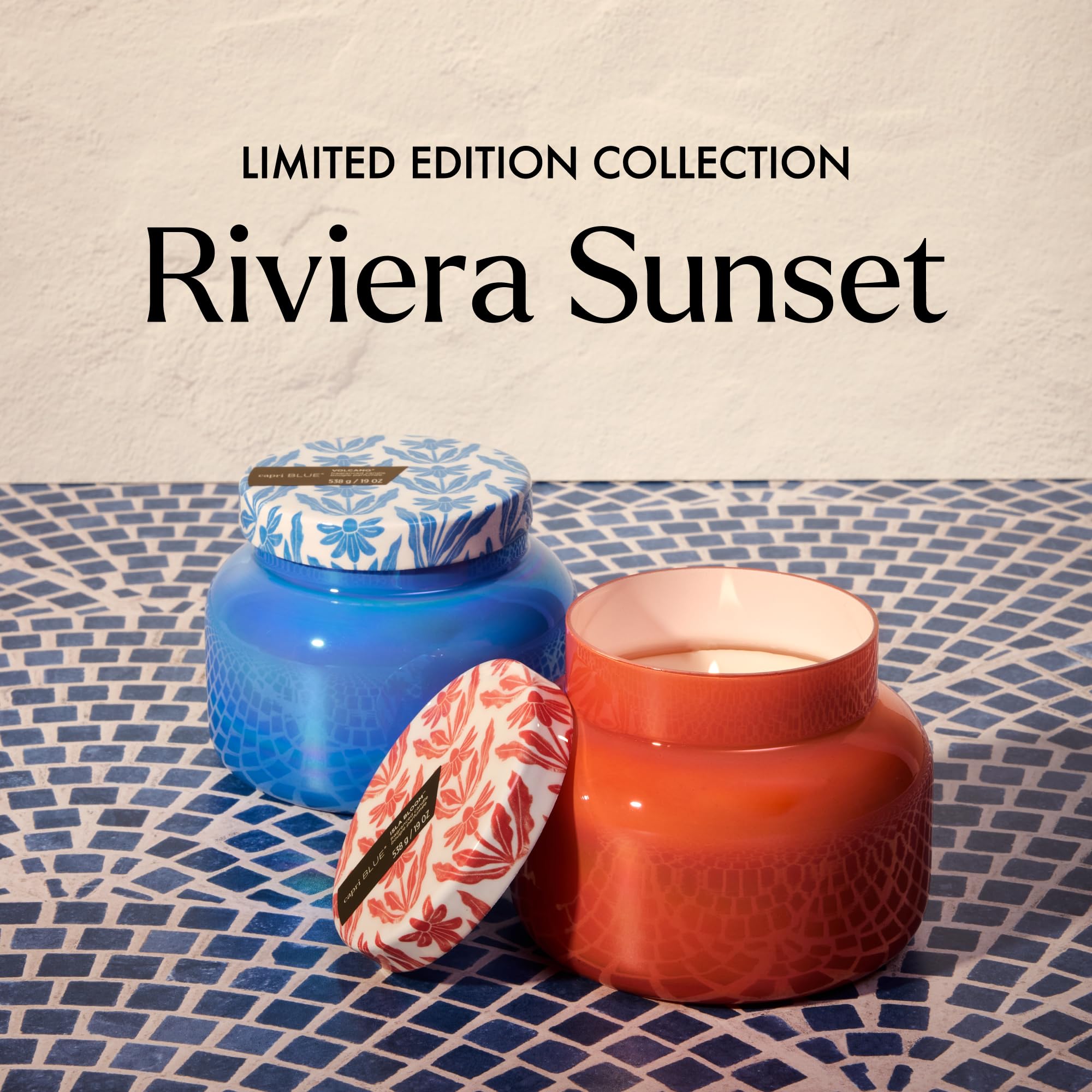 Capri Blue candle flame glows softly for cozy evenings.