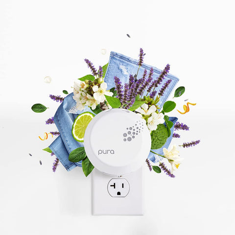 Capri Blue Blue Jean refill shown with diffuser for a cozy, inviting mood