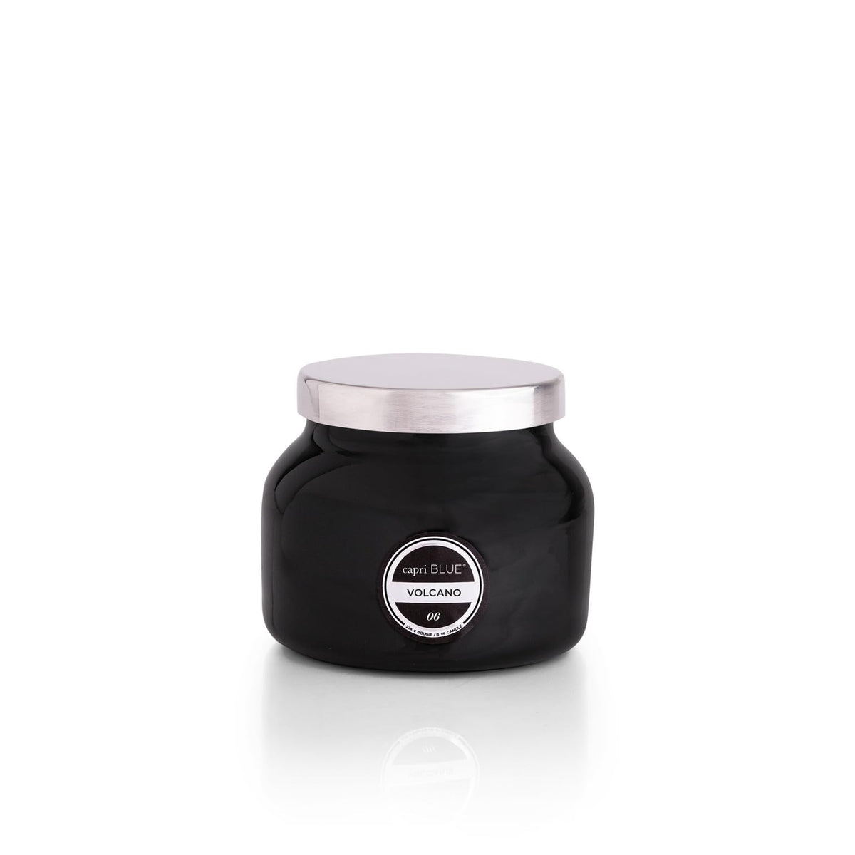 Capri Blue Volcano black 8 oz jar shines as a modern centerpiece for living spaces.