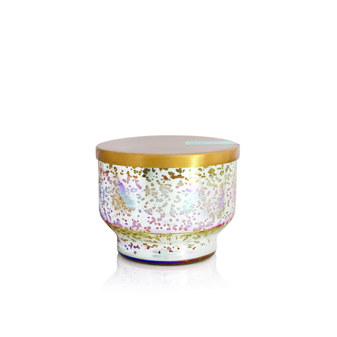 Capri Blue Volcano Mercury Iridescent inverted jar candle enhances decor with a vibrant finish and citrus aroma.