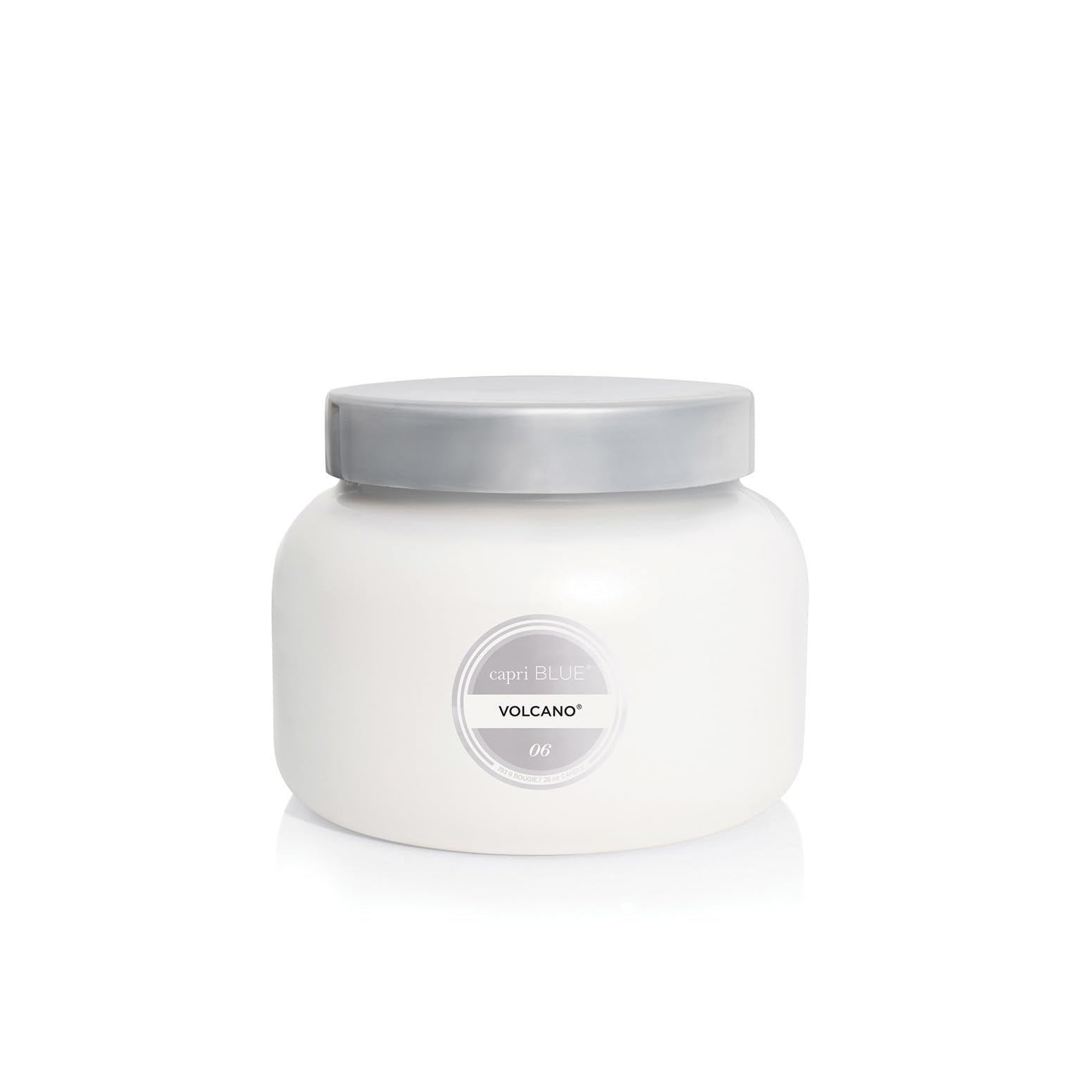 Capri Blue Volcano oversized jar 28oz in white glass, ideal for enduring home fragrance.