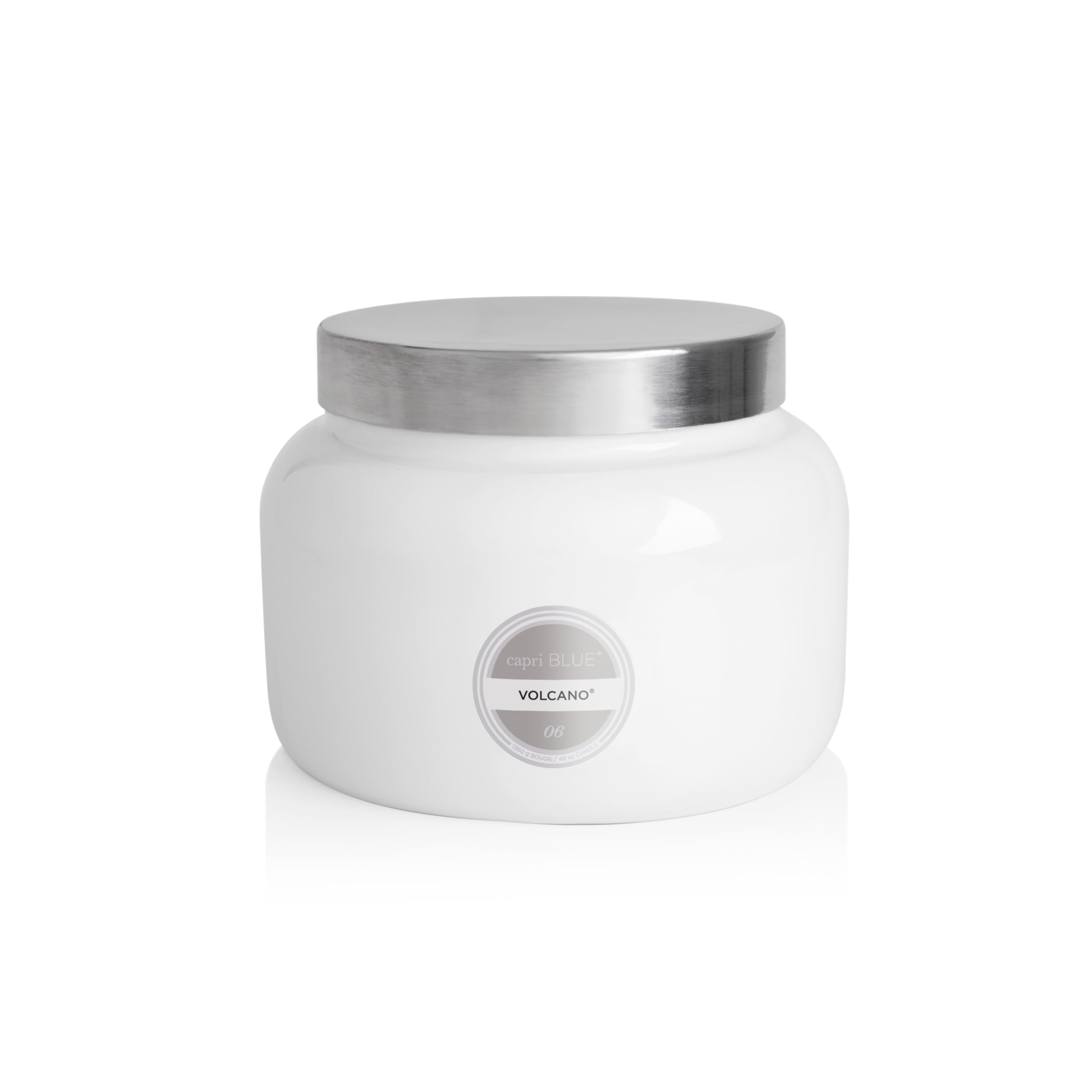 Capri Blue Volcano white jumbo jar candle offers 48 oz of long-lasting fragrance.