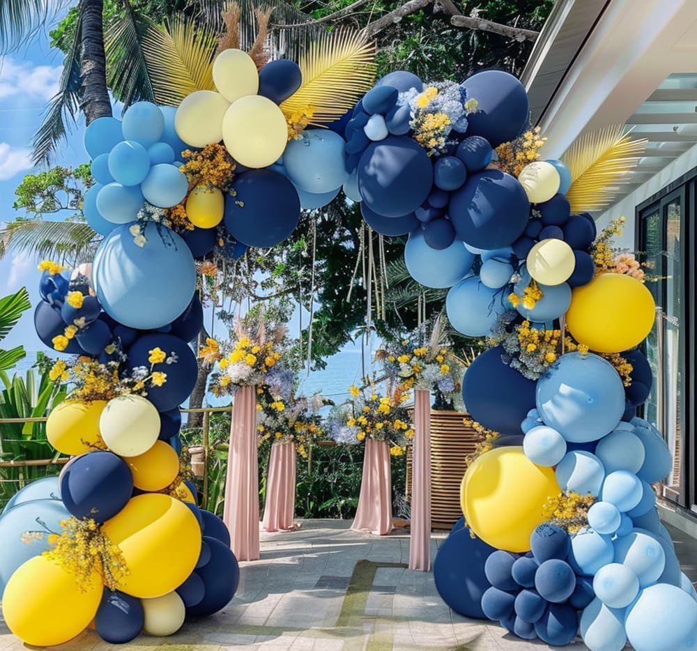 Captank pastel blue and lemon yellow balloons creating a bright garland.